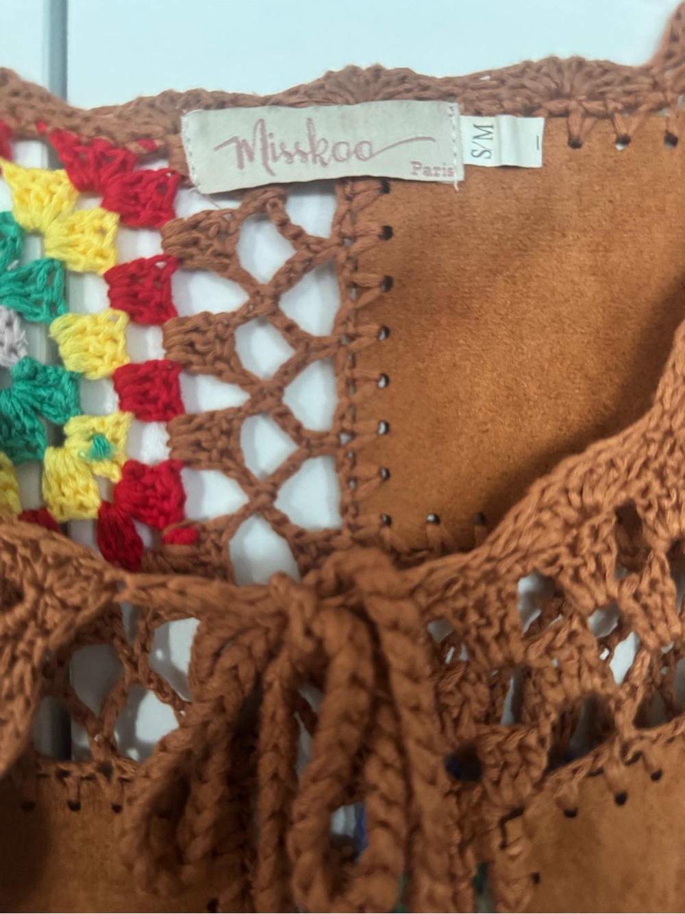 Misskoo Paris Handmade Crochet Patchwork Fringe Vest Boho Hippie Festival S/M - Picture 4 of 4